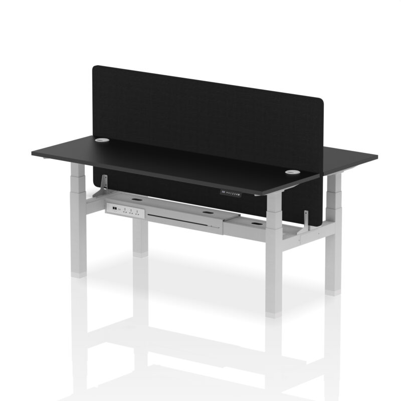 Air Back-to-Back Slimline Height Adjustable Bench Desk - 2 Person with Black Straight Screen - Image 68