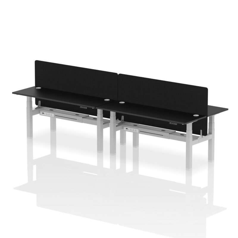 Air Back-to-Back Slimline Height Adjustable Bench Desk - 4 Person with Black Straight Screen - Image 68
