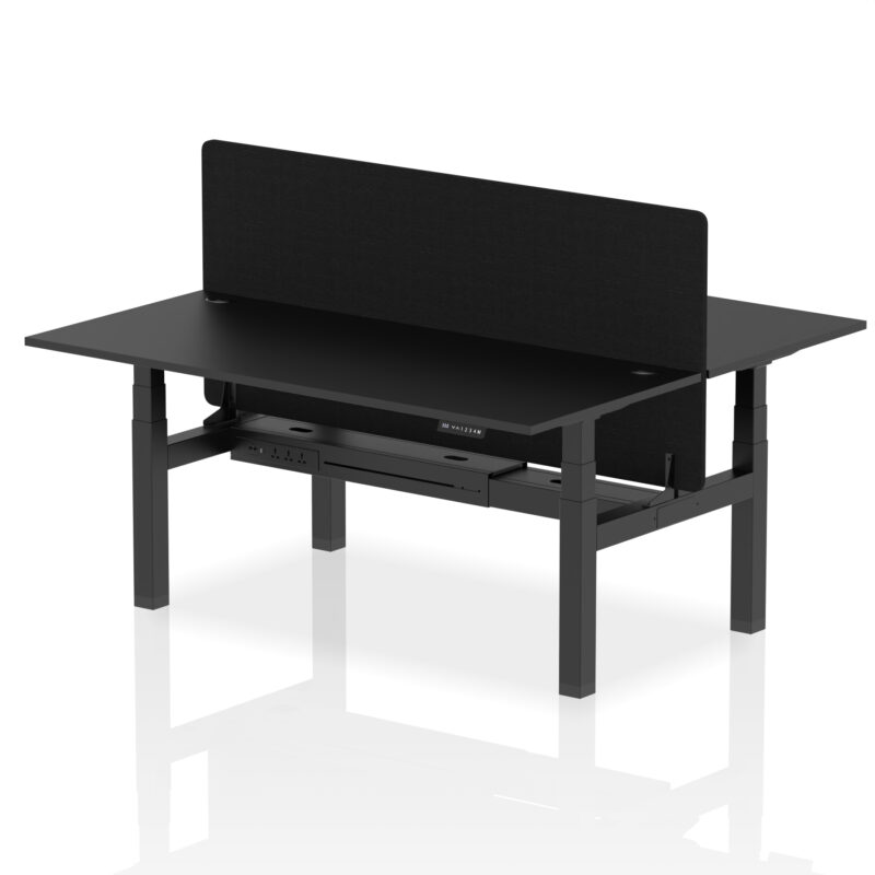 Air Back-to-Back Height Adjustable Bench Desk - 2 Person with Black Straight Screen - Image 67