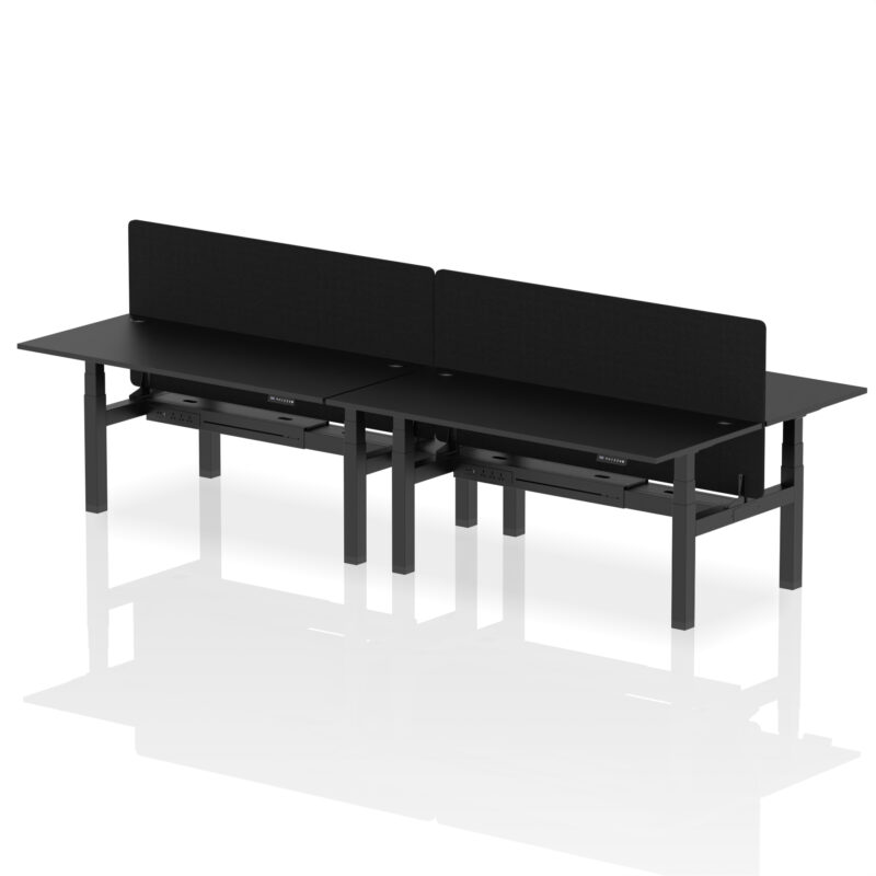 Air Back-to-Back Height Adjustable Bench Desk - 4 Person with Black Straight Screen - Image 67