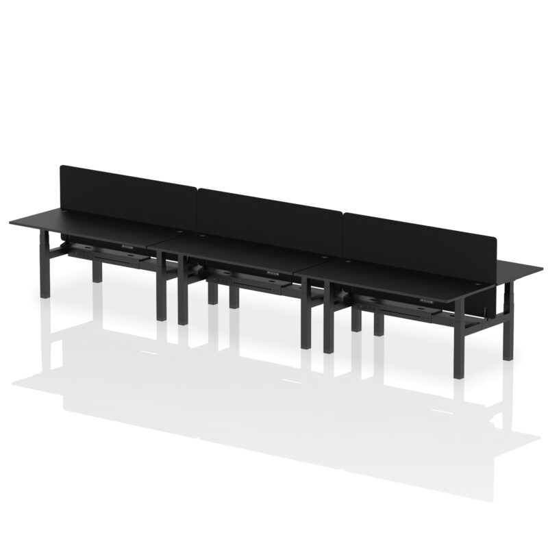 Air Back-to-Back Height Adjustable Bench Desk - 6 Person with Black Straight Screen - Image 67