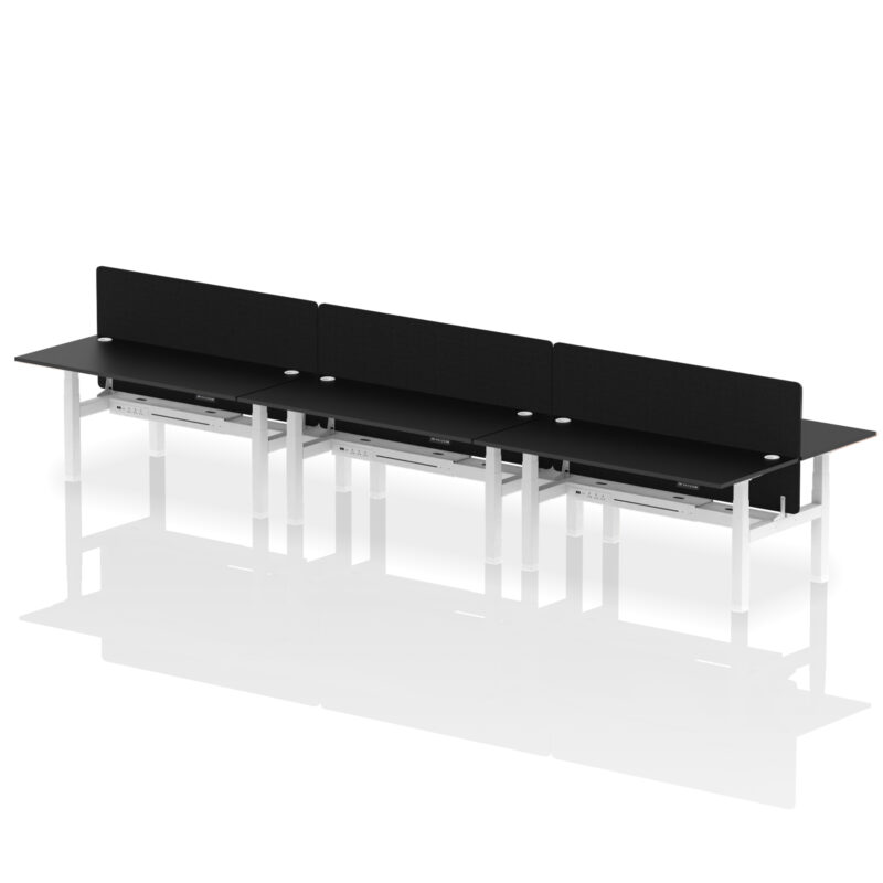 Air Back-to-Back Height Adjustable Bench Desk - 6 Person with Black Straight Screen - Image 69