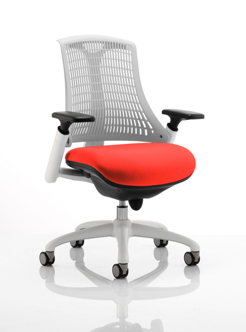 Flex Medium Back White Frame Task Operator Office Chair with Arms - Image 32