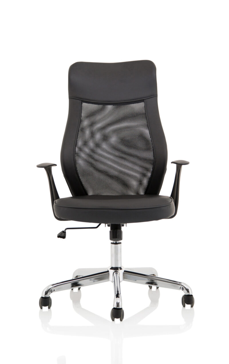 Baye High Mesh Back Task Operator Black Leather Office Chair with Arms - Image 2