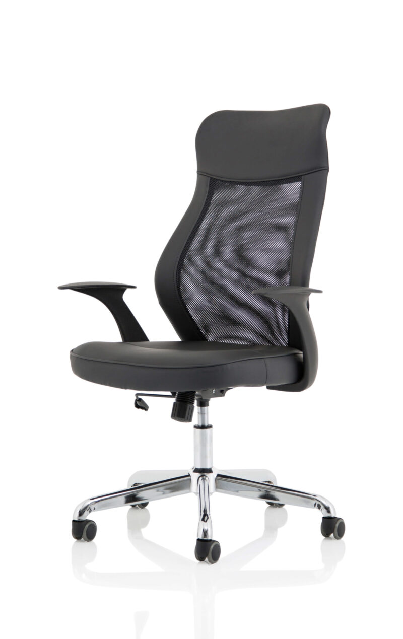 Baye High Mesh Back Task Operator Black Leather Office Chair with Arms - Image 3