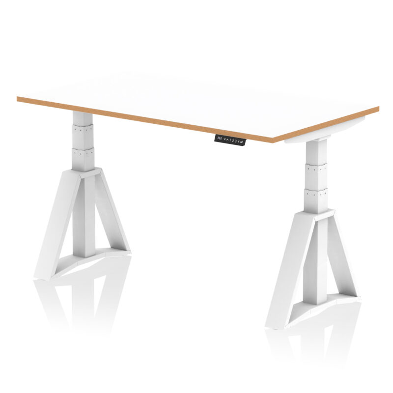 Oslo Air Height Adjustable Desk White Top Natural Wood Edge White Frame - Image 5